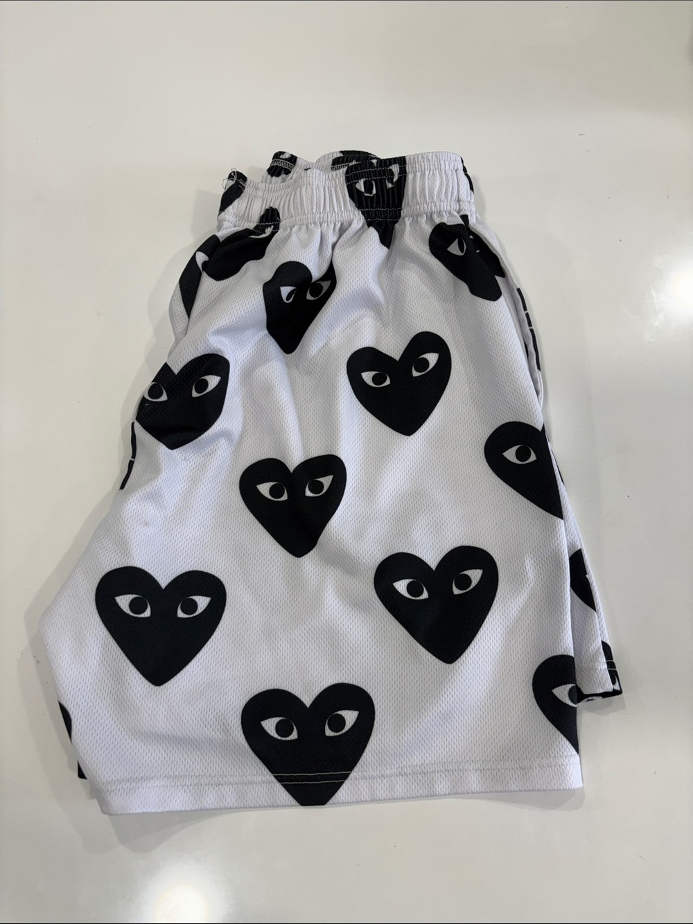 White Shorts with Black Heart-Eye Print